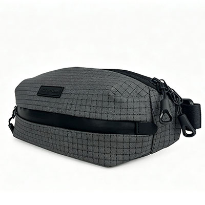 Grid Ripstop Nylon Sling Bag for Men Women, Waterproof Crossbody Chest Bag with Dual Zip Compartments, Lightweight Waist Fanny Pack for Outdoor Travel Hiking Running Everyday Use, Light Gray2 (4).jpg