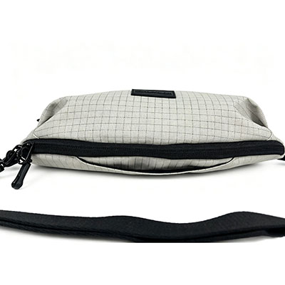 Grid Ripstop Nylon Sling Bag for Men Women, Waterproof Crossbody Chest Bag with Dual Zip Compartments, Lightweight Waist Fanny Pack for Outdoor Travel Hiking Running Everyday Use, Light Gray1 (7).jpg